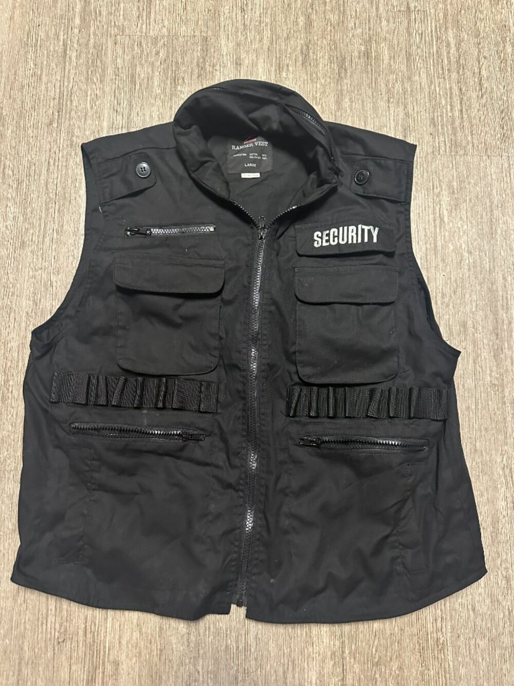 Rothco Ranger Security Tactical Vest Black Pockets Full Zip Mens Size Large